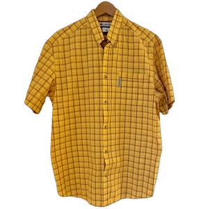 Columbia yellow cotton short sleeved button down with orange and grey check. L